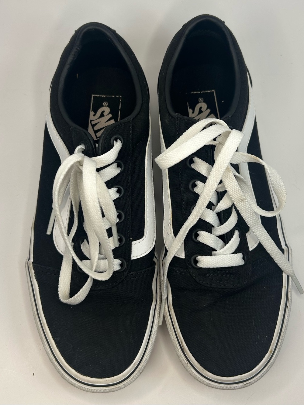 Vans Black and White Low-Top Sneakers with Side Stripe